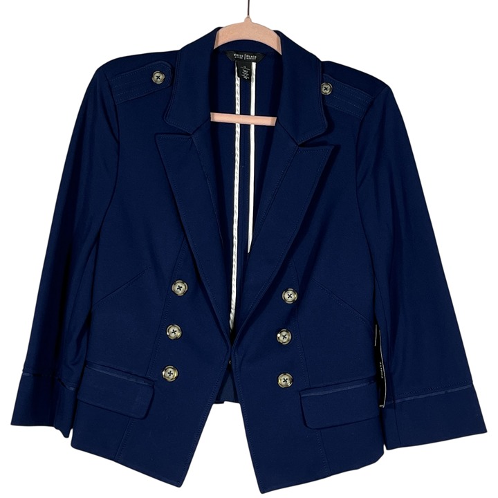 White House Black Market Womens Ponte Blazer Size 14 Navy Blue Nautical Peplum
