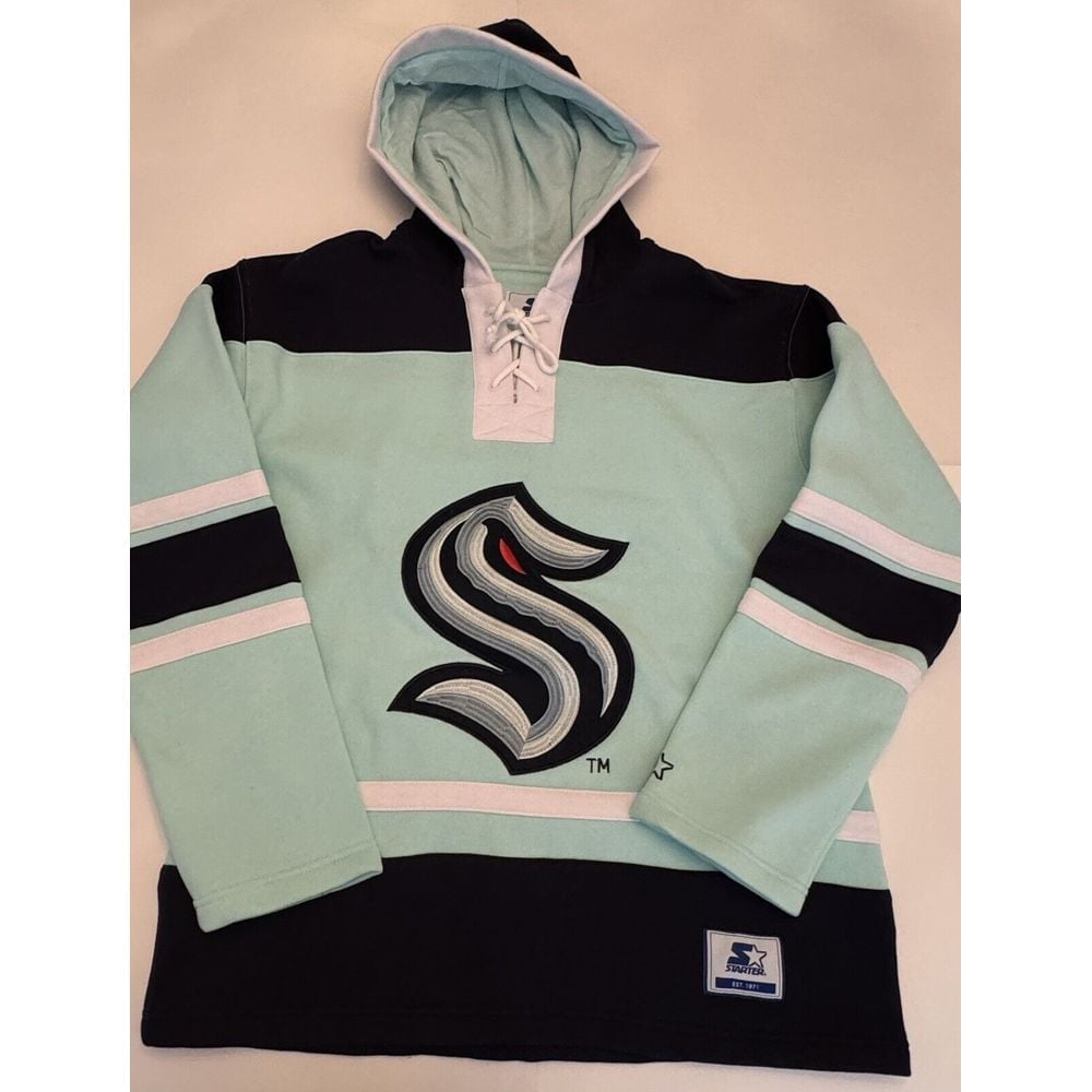 Starter X GIII Seattle Kraken NHL Large Lace Up Relaxed Fit Hoodie Deep Sea 140