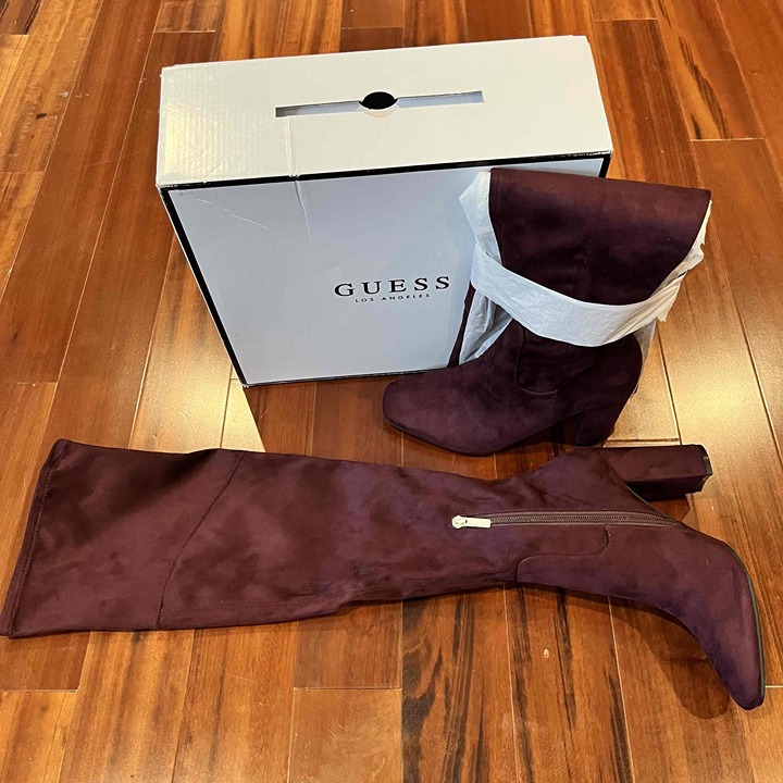 New NWT GUESS Burgundy Over-The-Knee Boots Faux Suede Block Heel Mireya Size 7 M