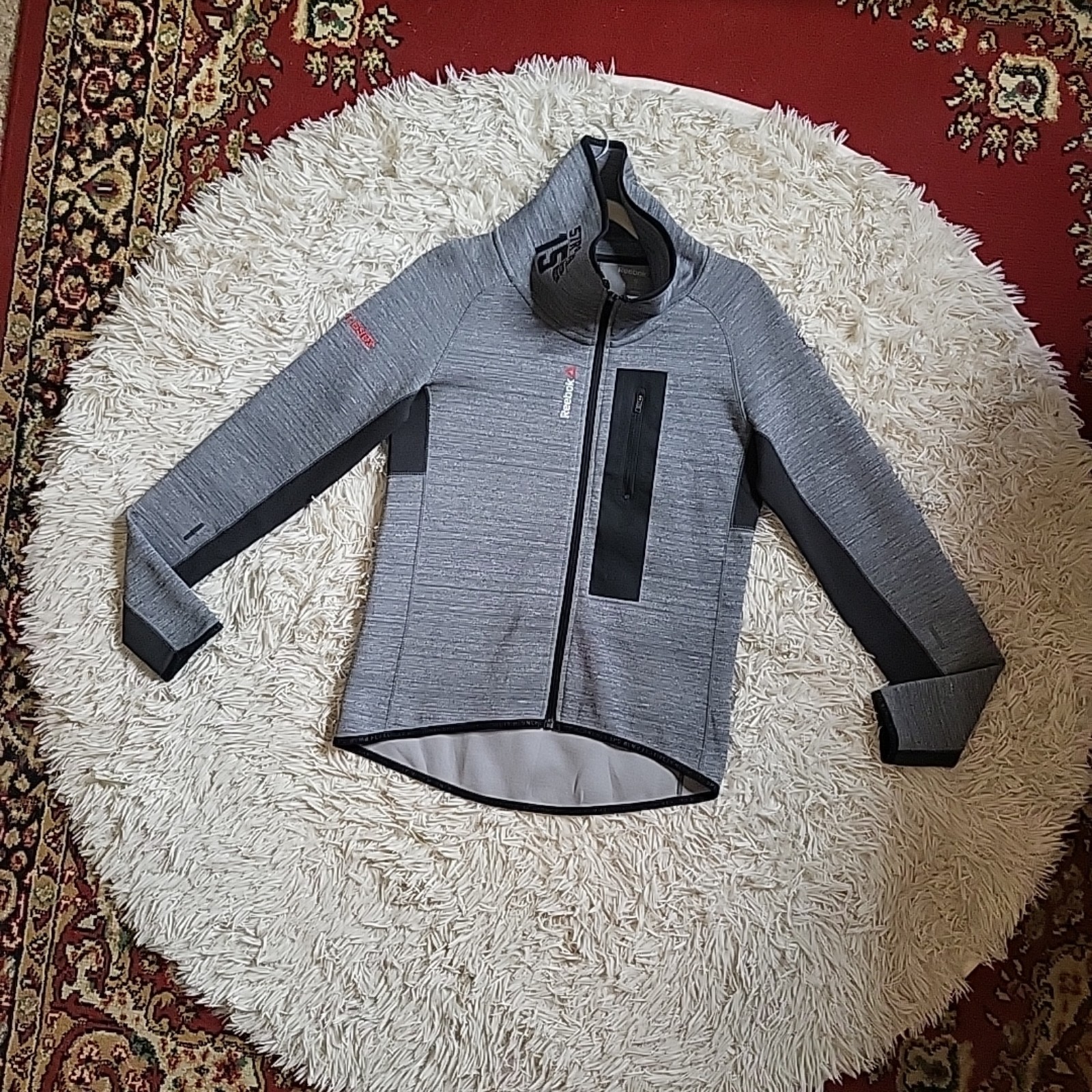 Reebok Funnel Collar Full Zip Up Front Athleisure Athletic Warm Up Jacket - S