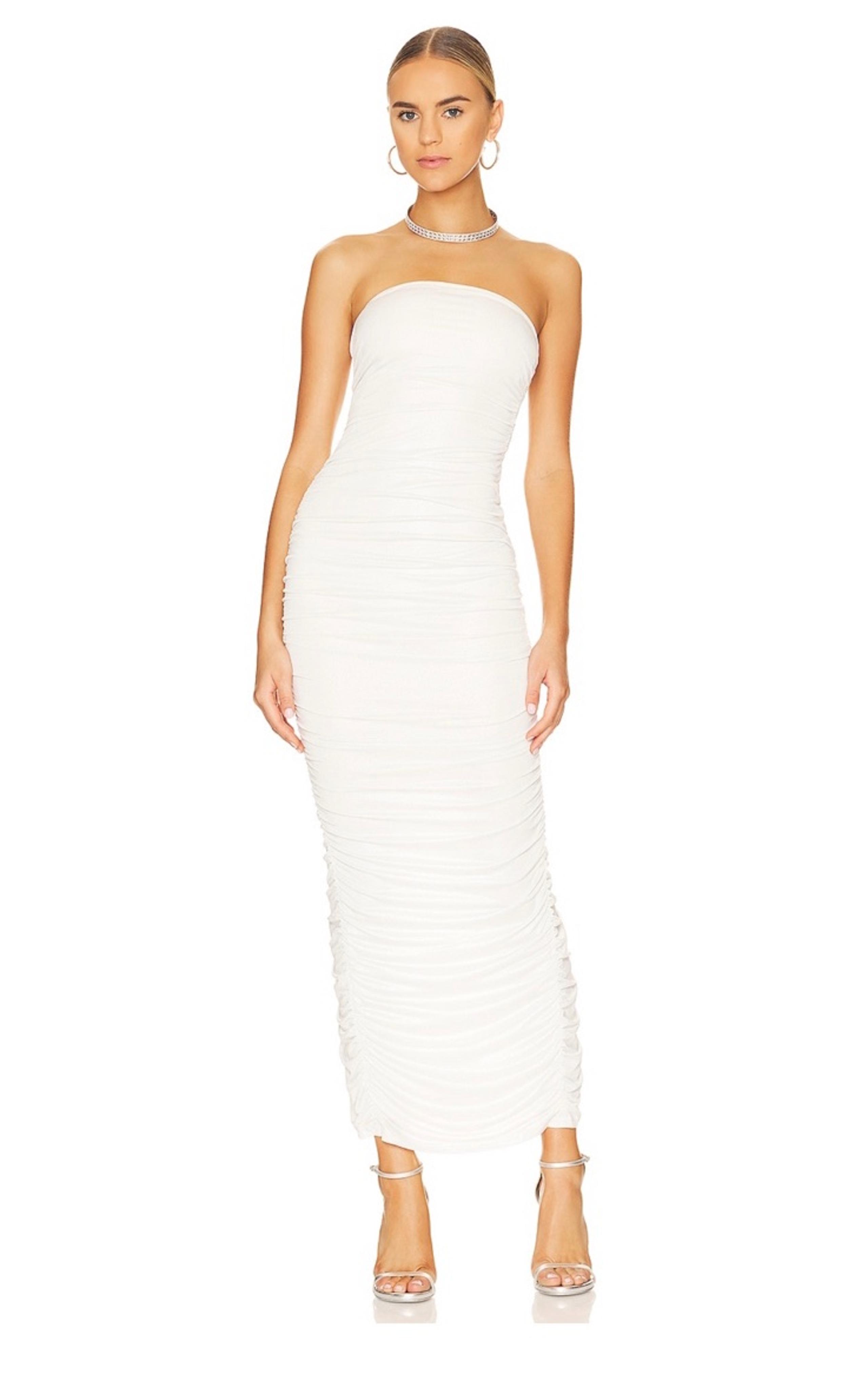 NWT More To Come Maddy Ruched Gown in White XS