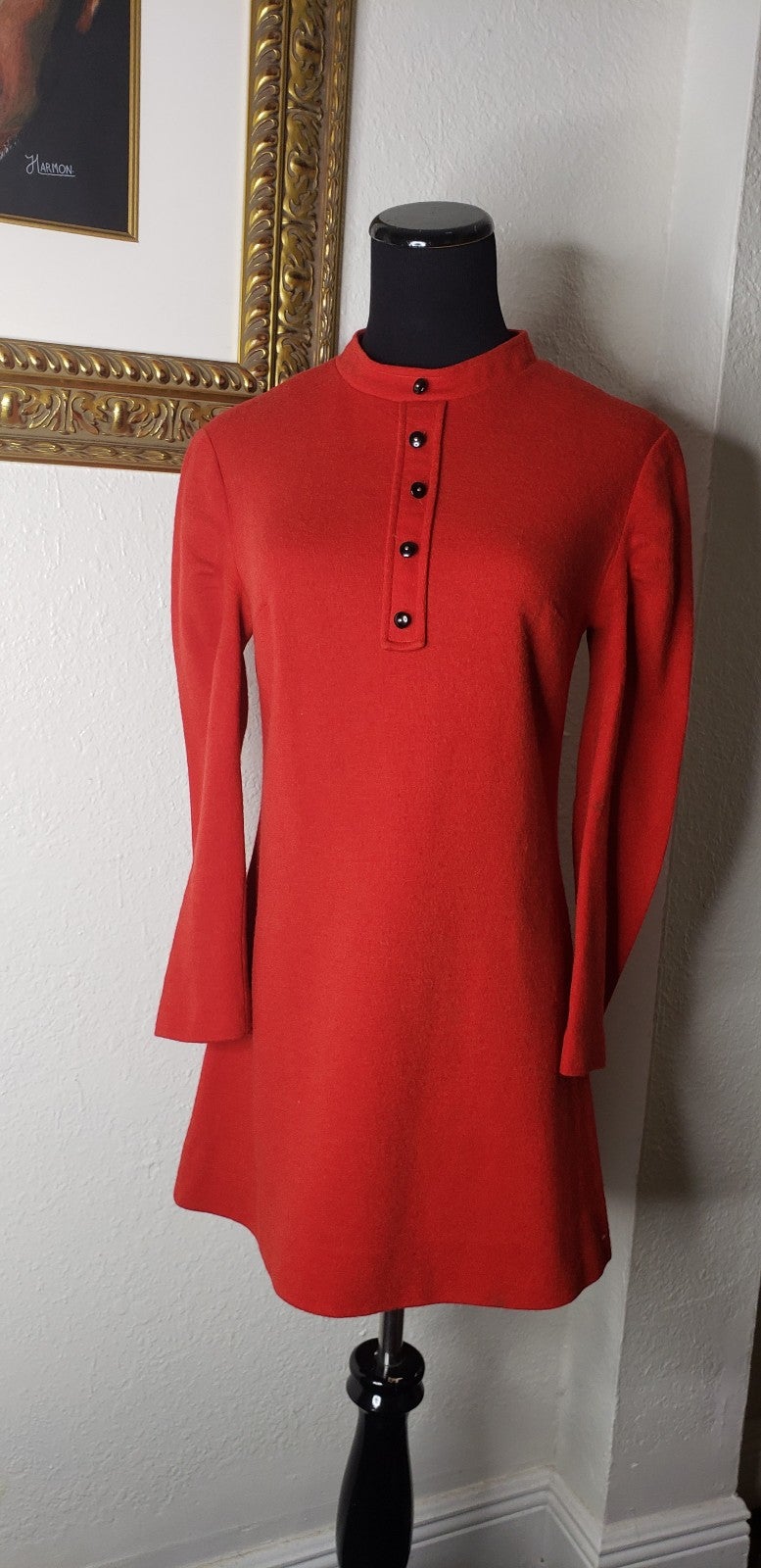 VTG 60's Clobber Of London Mindy Malone New York Red Sz 11 Mod Longsleeve Dress