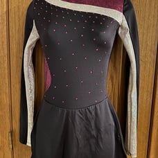 THE LINE UP BLACK PURPLE SILVER FIGURE SKATING DRESS COSTUME RHINESTONE ADULT SM