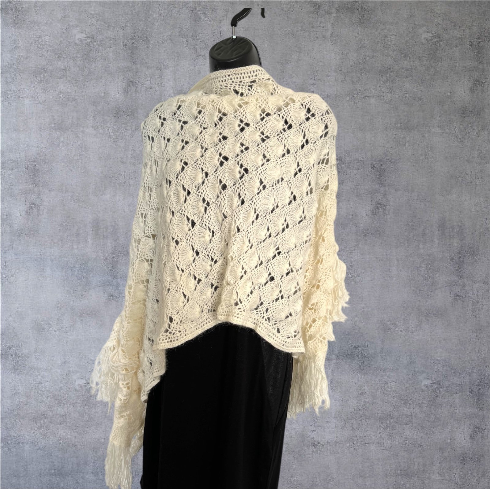 Off white angora scarf shell design plus tassels