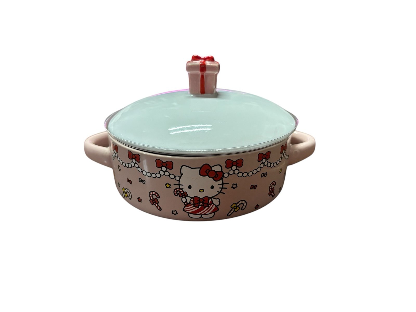 New Sanrio Hello Kitty Baking Dish w Christmas Present Topper w Wooden Spatula