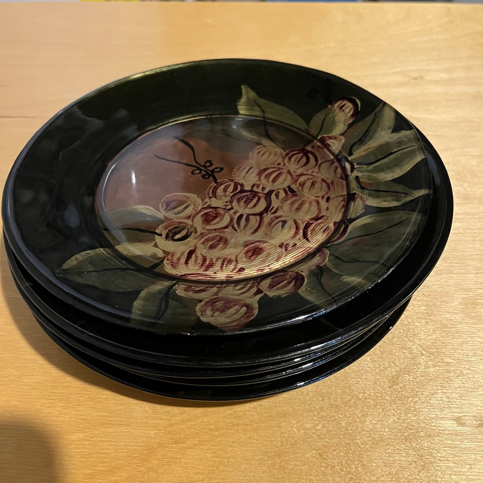 Hand Painted Salad Dessert plates set of 6 Grapes And Vine