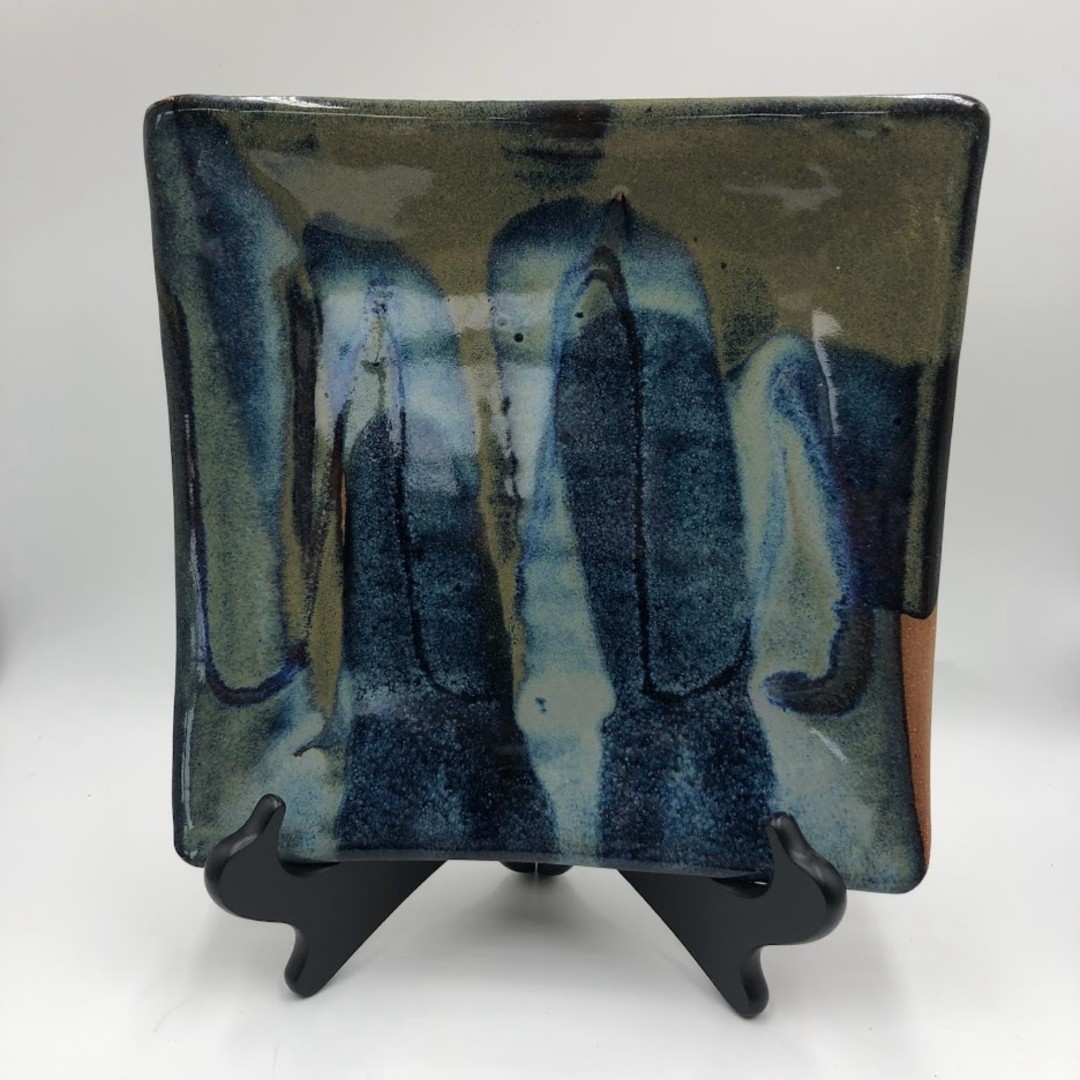 Vintage Clay Pottery Square Decorative Square Plate Abstract Art Contemporary