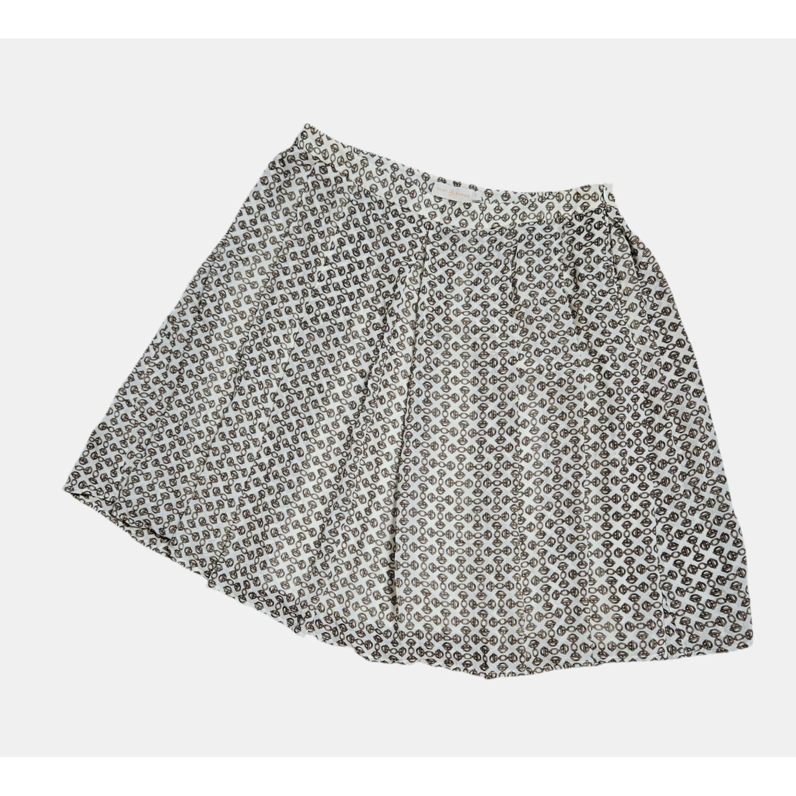 Tory Burch 100% Silk Pleated Chain Link Mini Skirt 8 Lined Chic Quiet Luxury