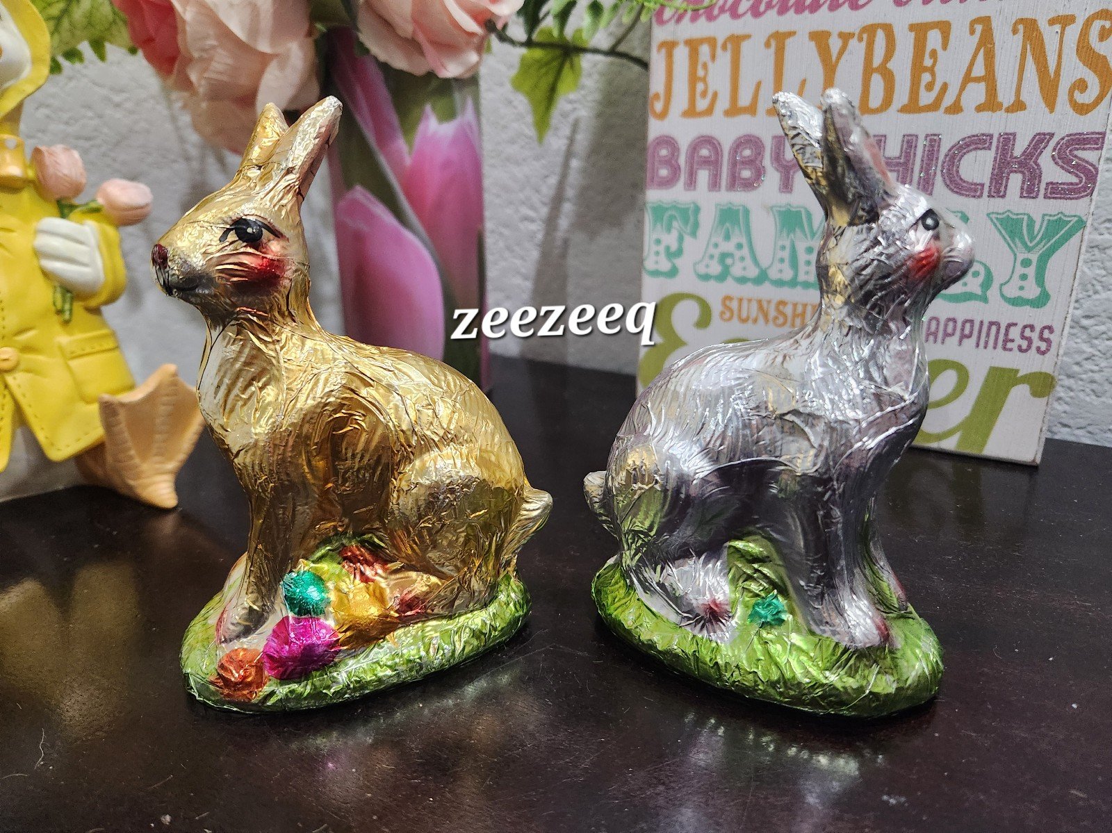 Easter gold silver faux foil bunny rabbits figurine decor