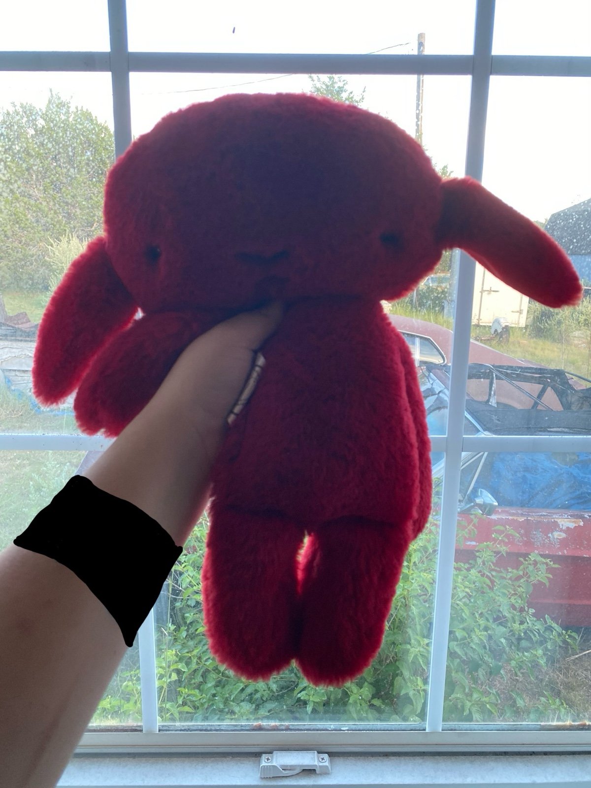 Red Button Jar Monster Hound OOAK Handmade Lightly Weighted Plush