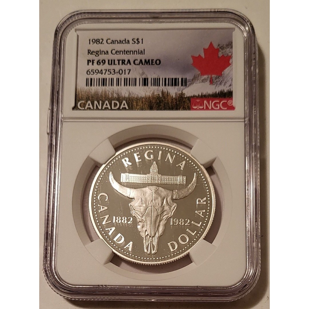 Canada 1982 Silver Dollar Regina Centennial Proof PF69 NGC Maple Leaf Label