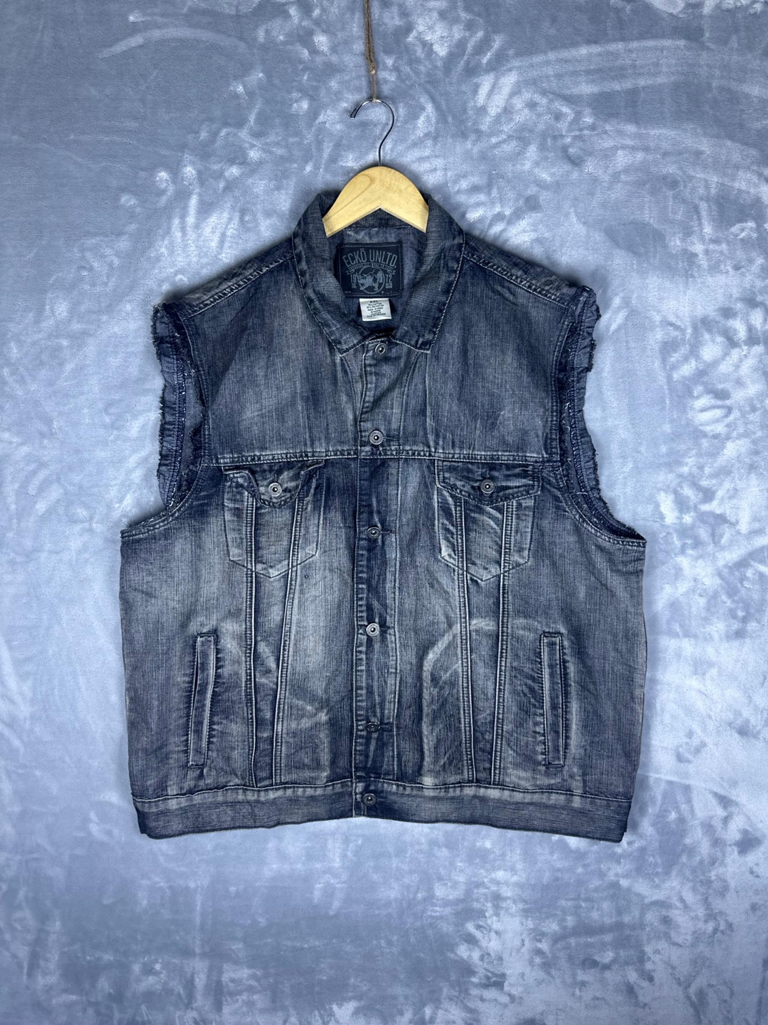 Vintage Ecko Unltd Grey Vest Mens 2XL Grunge Y2K 90s Distressed