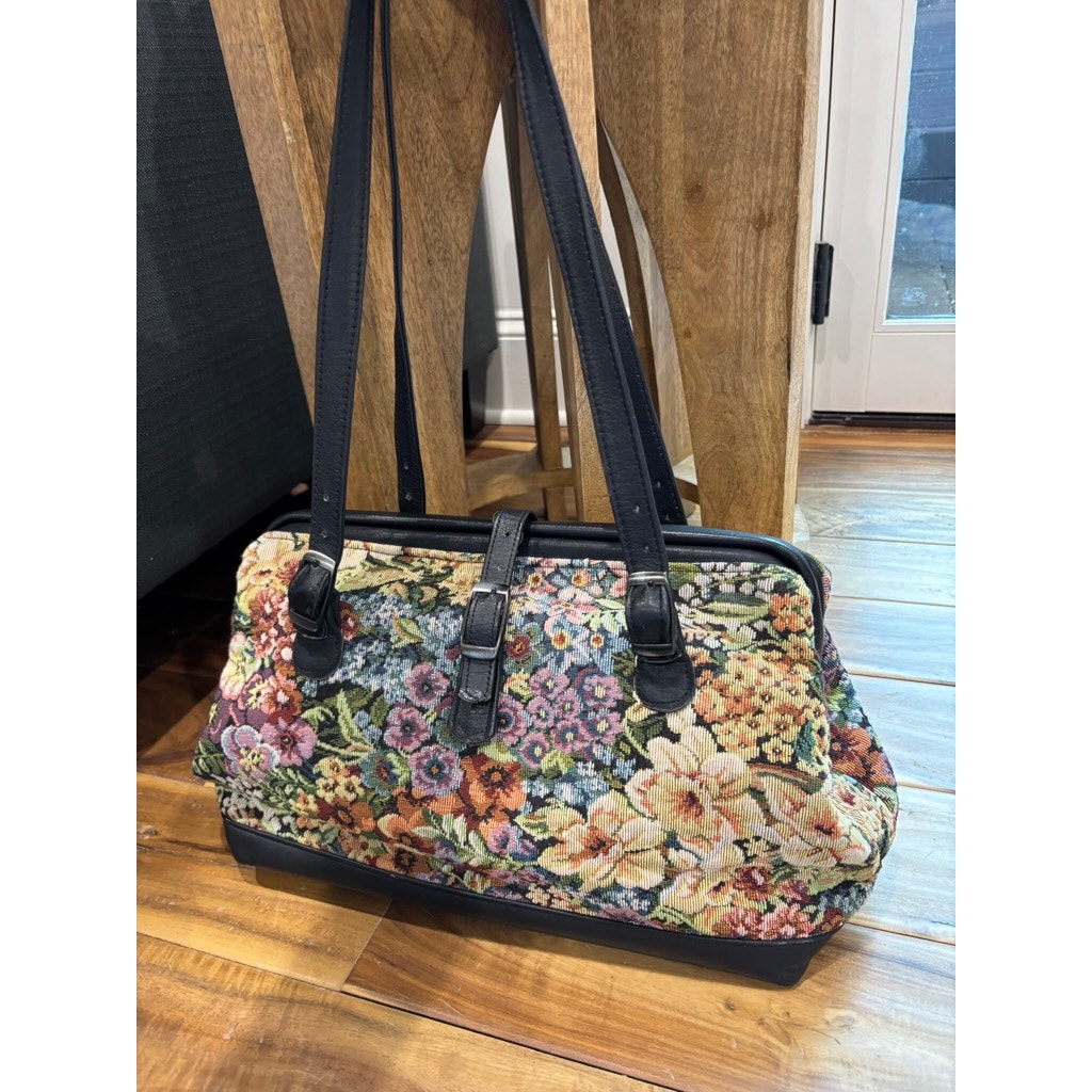 Vintage Travel Bag Floral Tapestry Purse