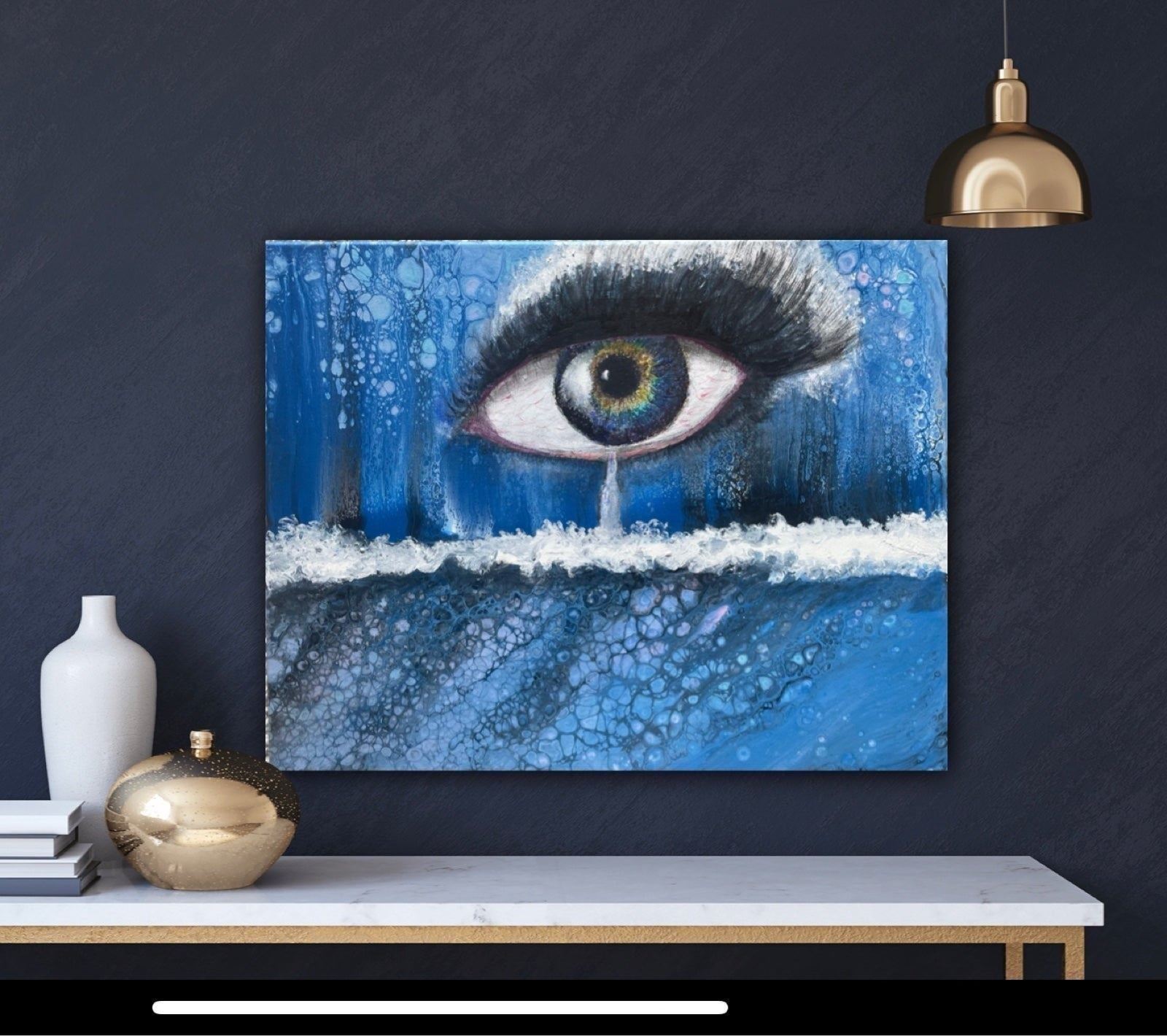 Original Painting Waterfall of Tears Eye Signed Canvas