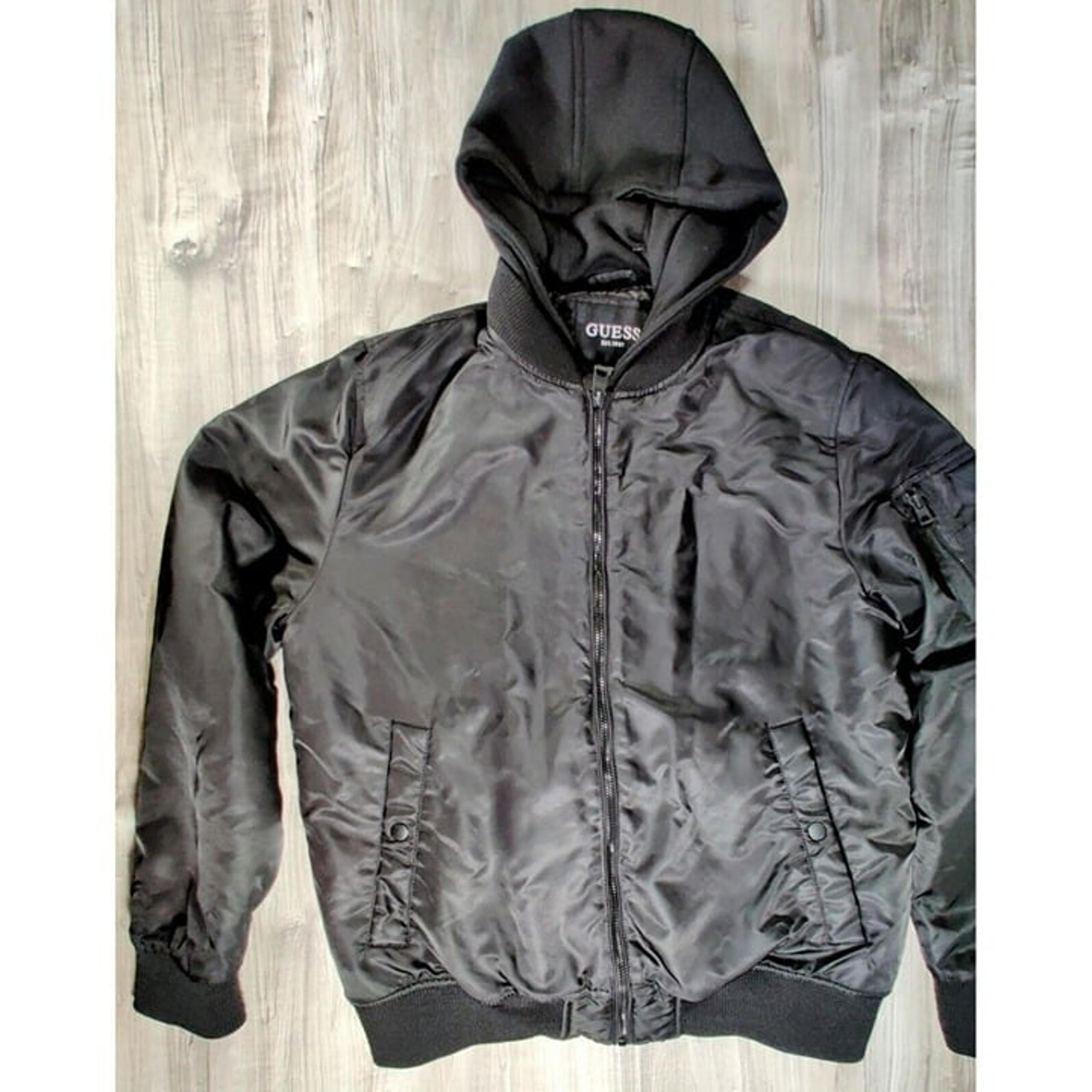 Mens Guess Bomber Jacket with Detachable Hood size M, Black