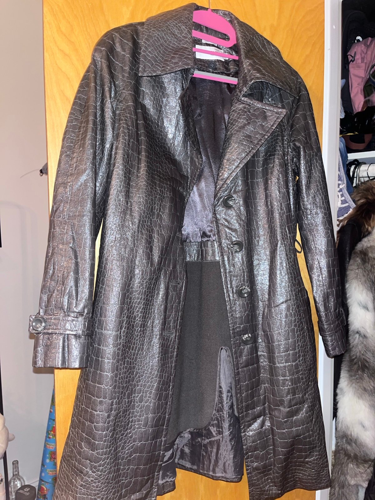faux croc print trenchcoat