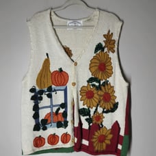 Eagle's Eye Vintage Sweater Knit V Neck Embroidered Size XL Fall Thanksgiving