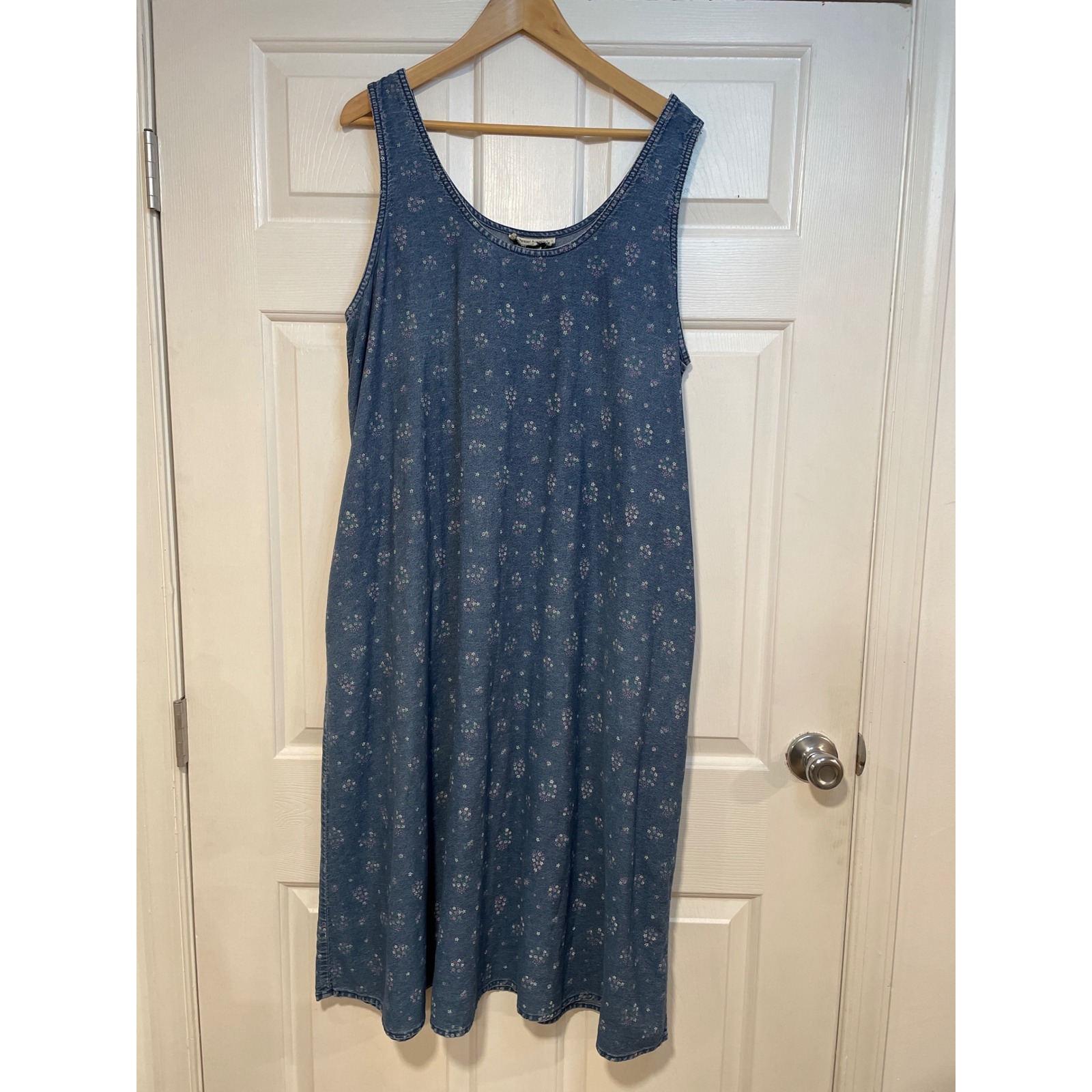 Vermont Country Store Sleeveless Denim Grandma Garden Dress Floral Midi 18 Soft