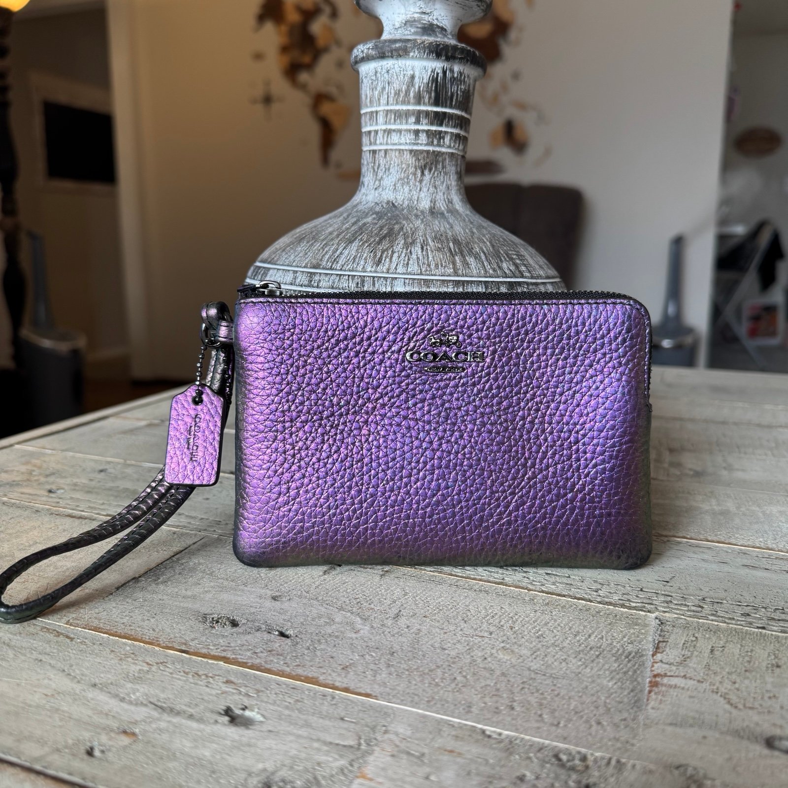 Coach Hologram/Oil Slick Iridescent Leather Wristlet Rare #64938