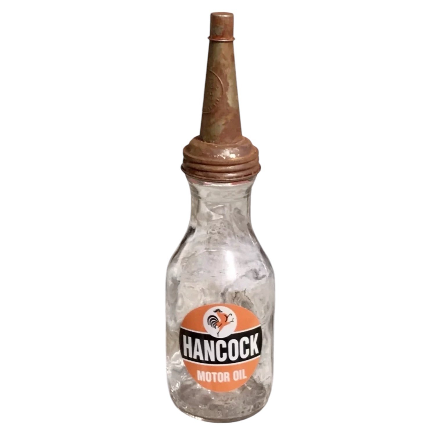 Hancock - vintage glass oil bottle with metal lid