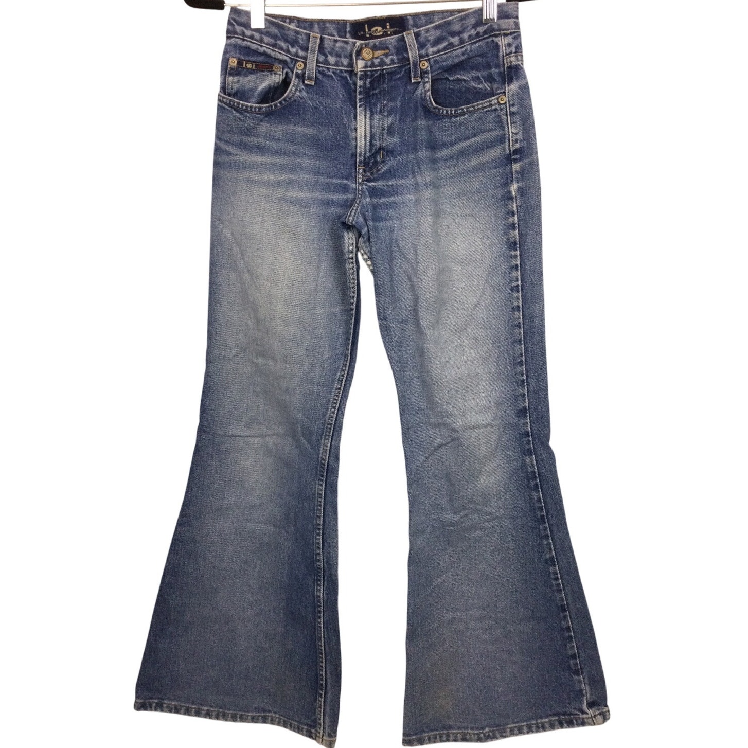 Lei Women's 90's Y2K Festival Boho Light Wash Bell Bottom Flare Mid Rise 5