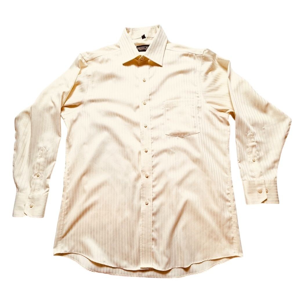 Donald J. Trump Men's Yellow Dress Shirt L L/S Striped Formal 16 32x33 non iron