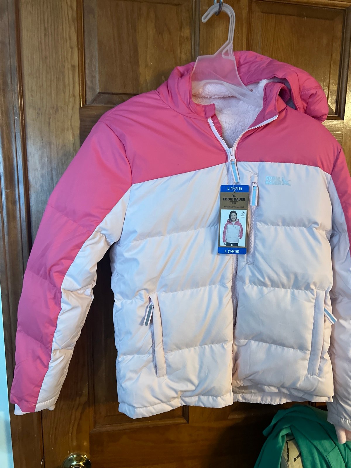New Eddie Bauer Girls Youth Dawn Puffer Jacket Sherpa Lining L14-16 NWzt