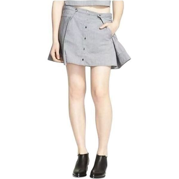 T by Alexander Wang Oxford Cotton Pleated Mini Skirt SIZE 10 SALT & PEPPER