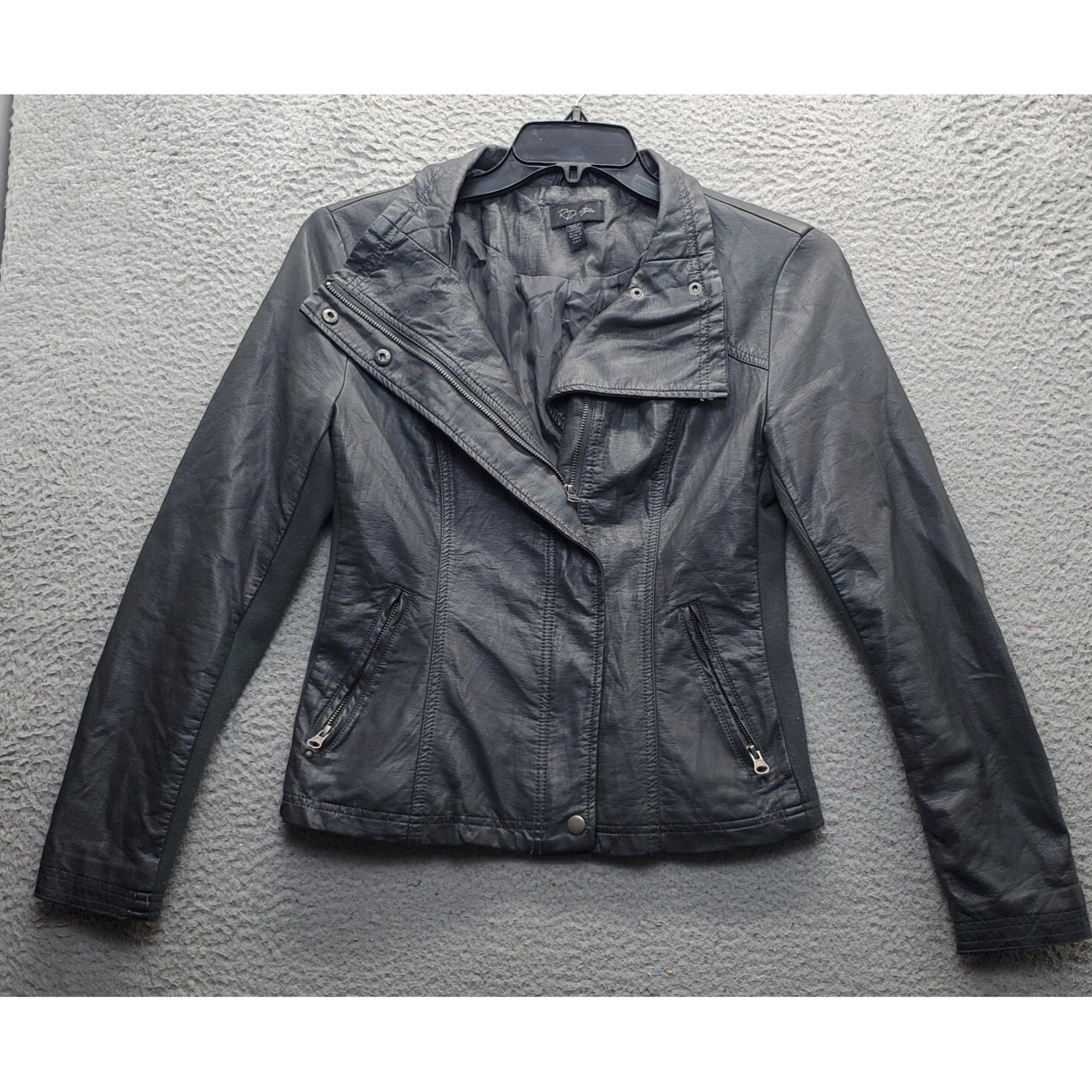 Motorcycle Jacket Womens Small Gray Leather Long Sleeve Snap Full Zip - RD style