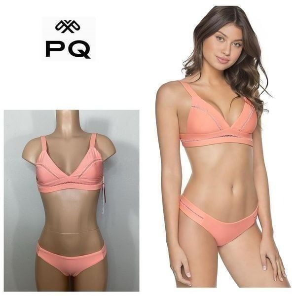 New. Pilyq coral stitched teeny bikini. M-top/L-bottom. Retails 179