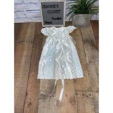 White Holy Communion Dress Tulle Flared Skirt cross Beads vintage Size 6-9 mont