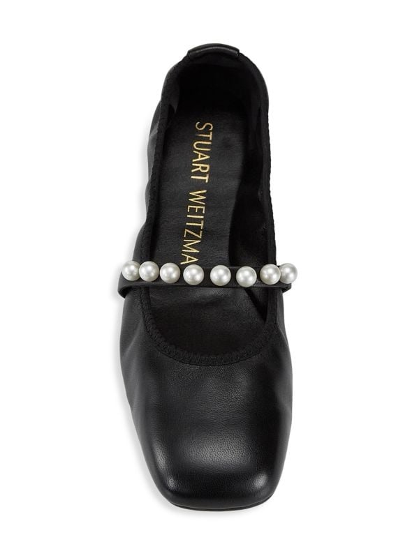 Stuart Weitzman Goldie Leather Ballet Flat Mary Janes - Size 8.5 / Black