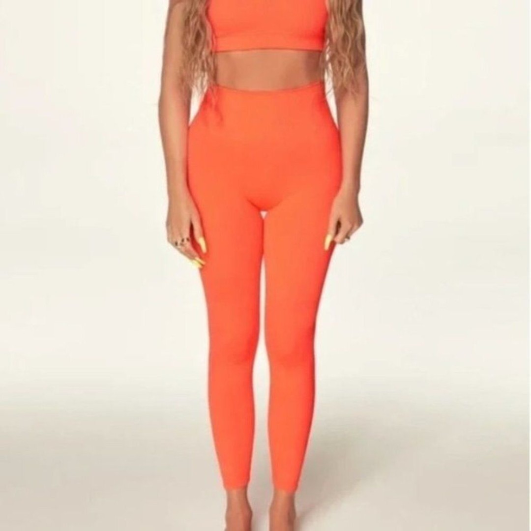 NEW Good American Neon Ribbed High Waist Leggings Size 1/2 Small
