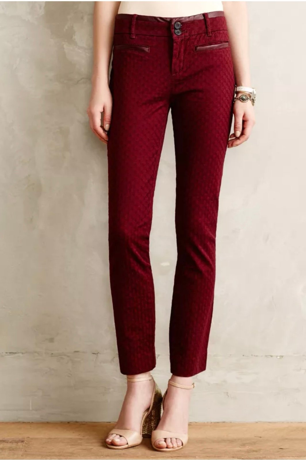Cartonnier Women’s Textured Charlie Trousers SZ 2P Wine Red Anthropologie Vegan