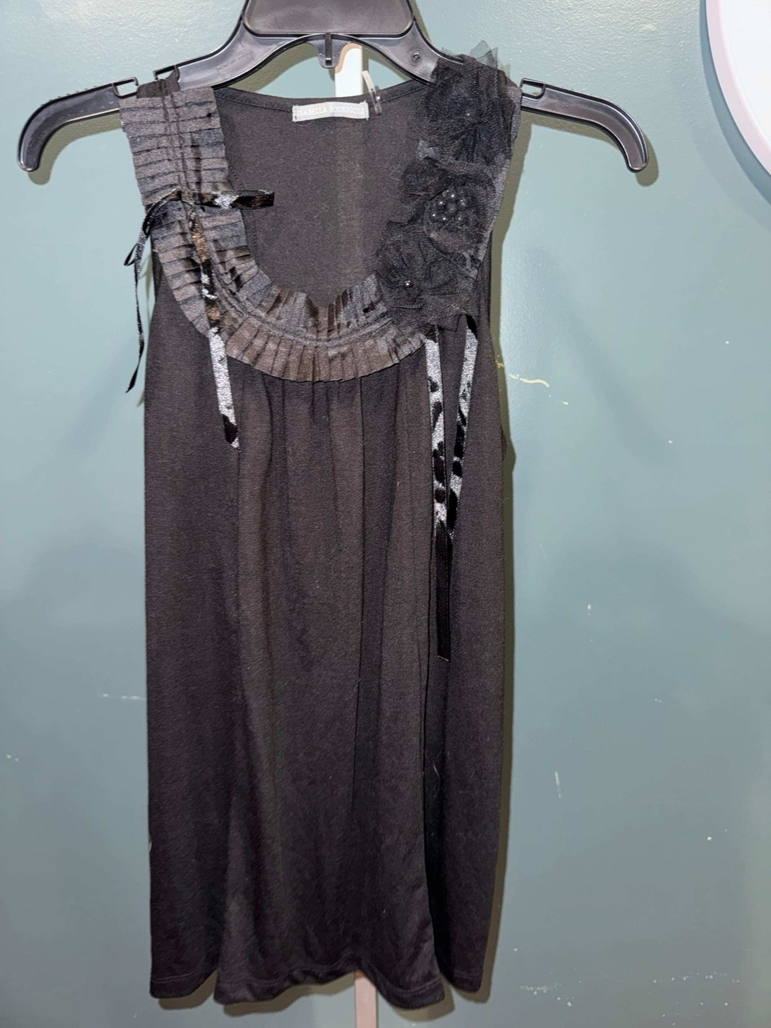 Isabella Rodriguez Black tank with Floral Details