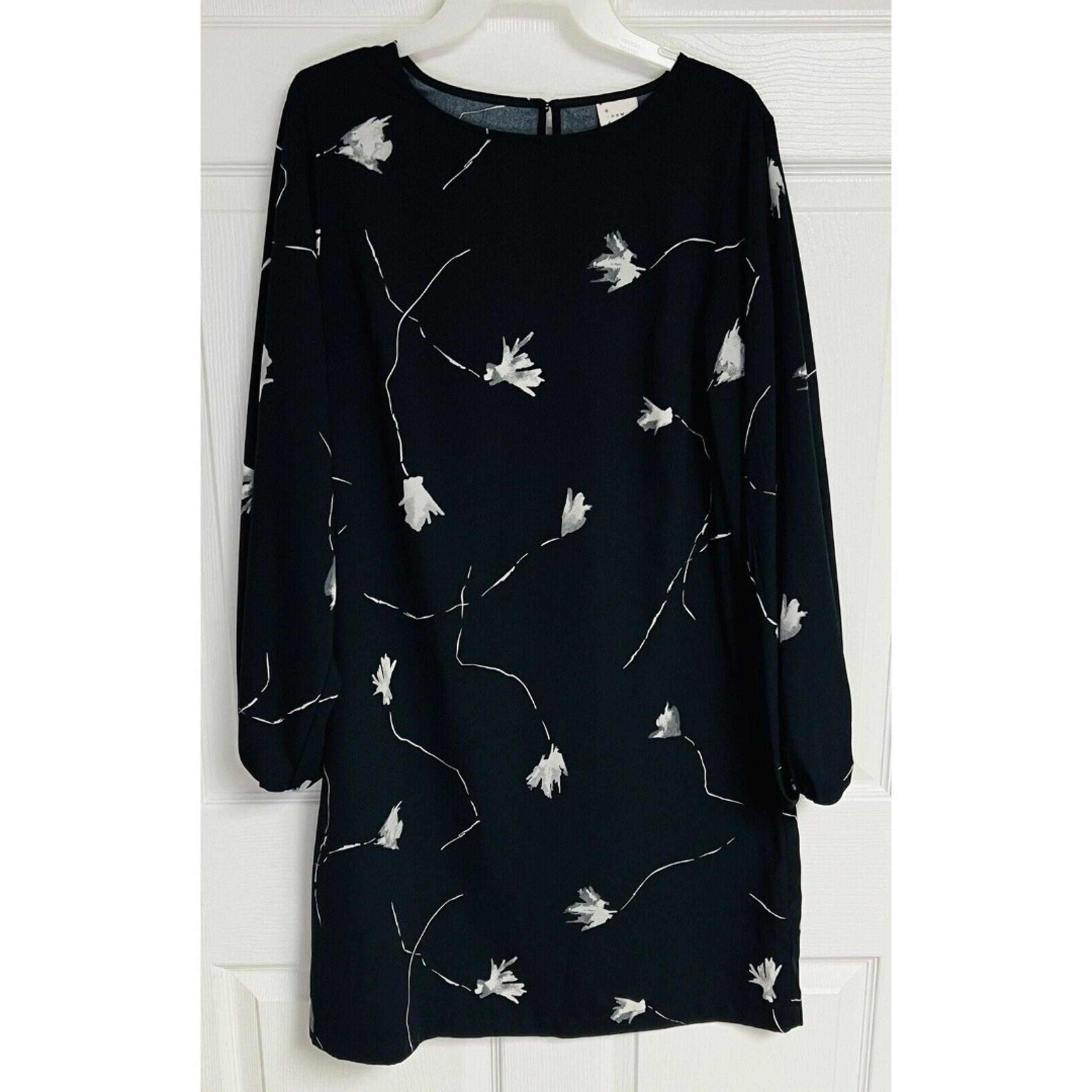 A New Day Women's Size Medium M Floral Print Long Sleeve Dress Black Floral
