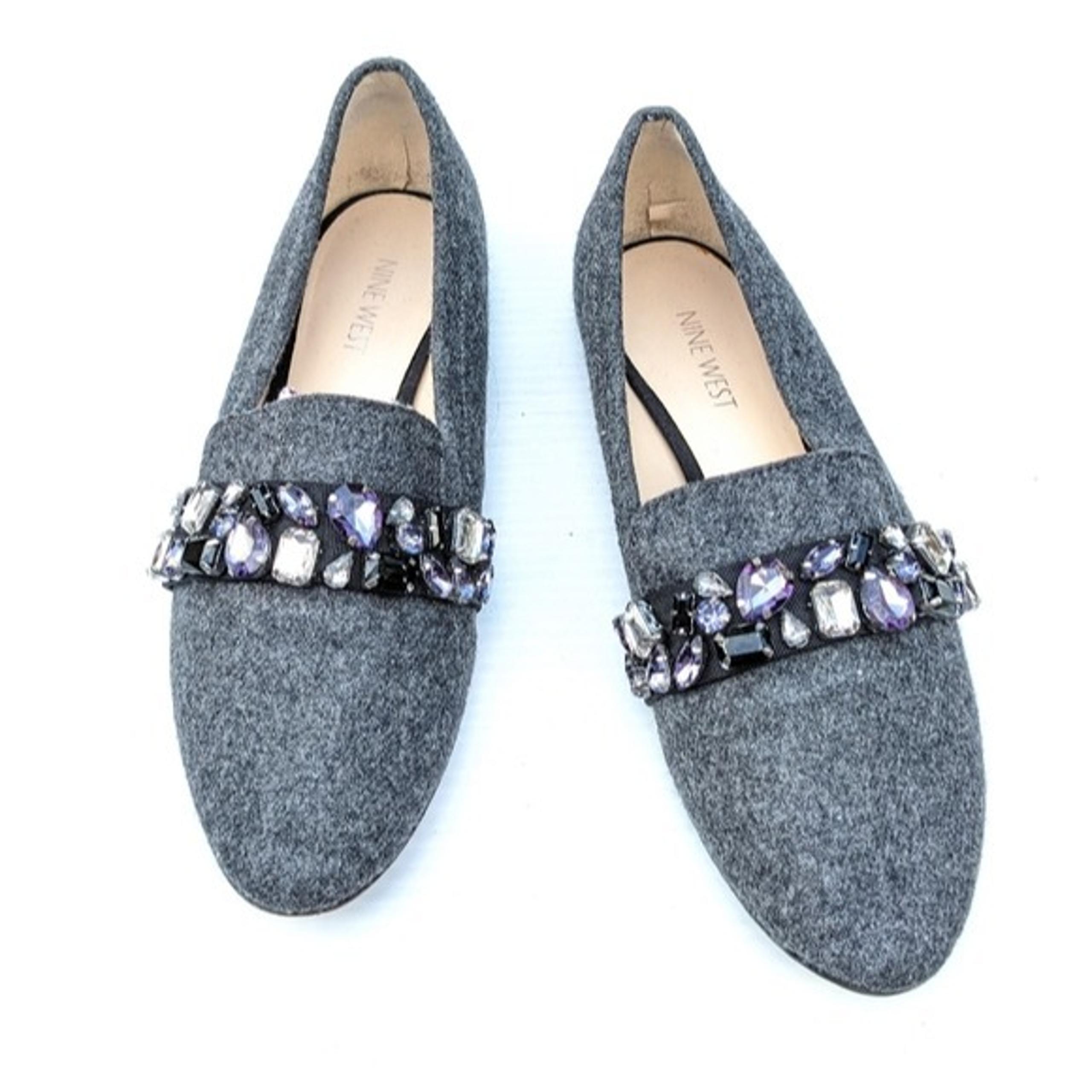 NINE WEST Zaneo Rhinestone Embellished Gray Wool Loafers Flats size 8