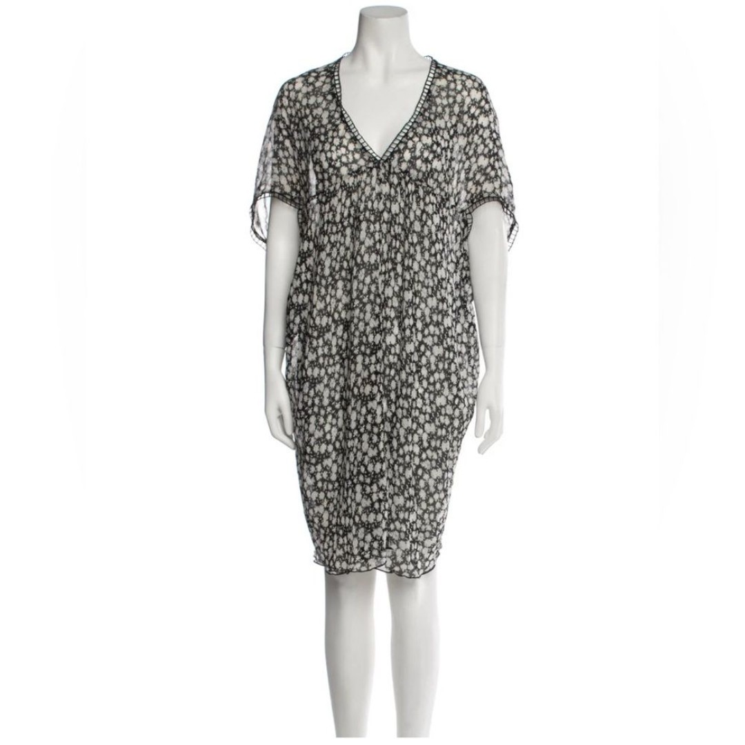 Tory burch silk dress coverup tan beige black v neck short sleeve flowy XS Small