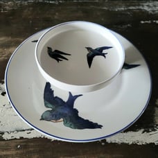 Vintage Nippon Blue Bird Two Tier Plate, Petit Fours Stand Hand Painted Japan