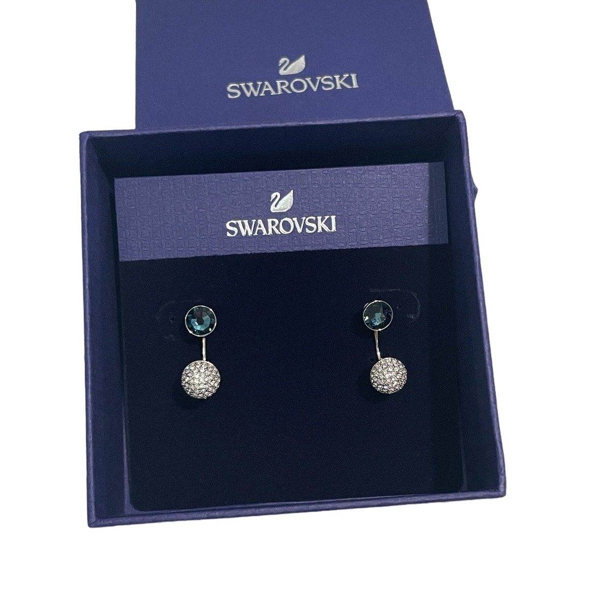 Swarovski Forward Pierced Earring Jackets; Blue; Palladium Plated New