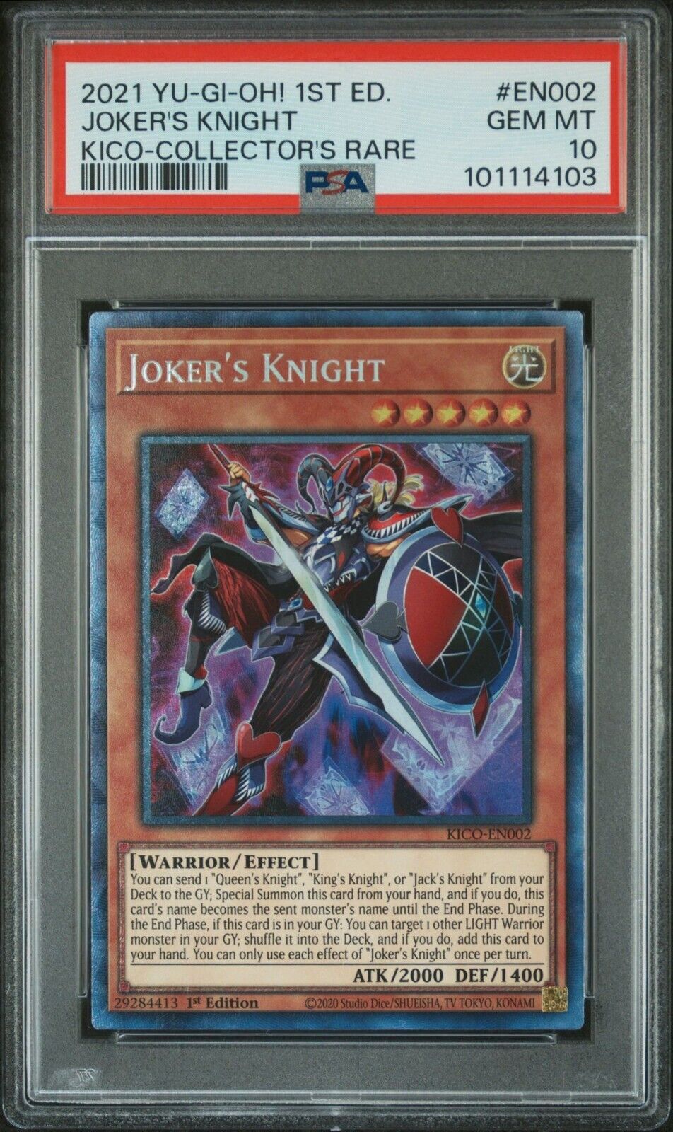 Yugioh - Joker's Knight KICO-EN002 1st Edition Collector's Rare PSA 10 GEM MINT