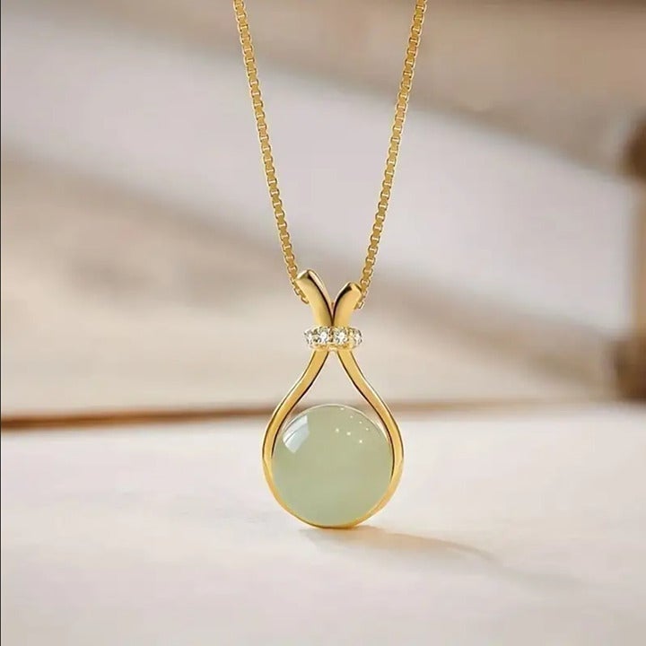 14K Gold Womens 1ct Diamond Round Green Jade Pendant Necklace 14 Karat Silver ct
