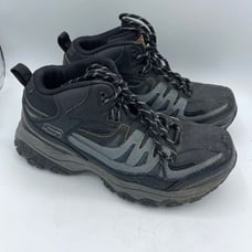 Skechers Mens Black Steel Toe Boots Size 7 Leather Slip Resistant Rubber Sole