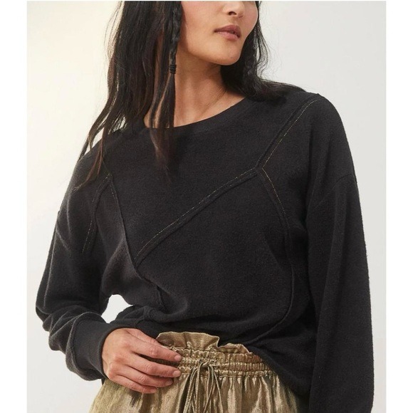 Goldie Black Gold Stitch Patchwork Terrycloth Sweatshirt Size M New With Tag