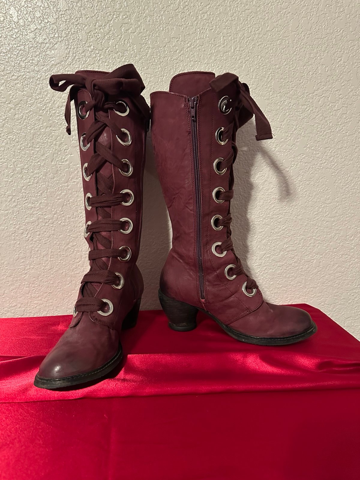 John Fluevog tall burgundy boots