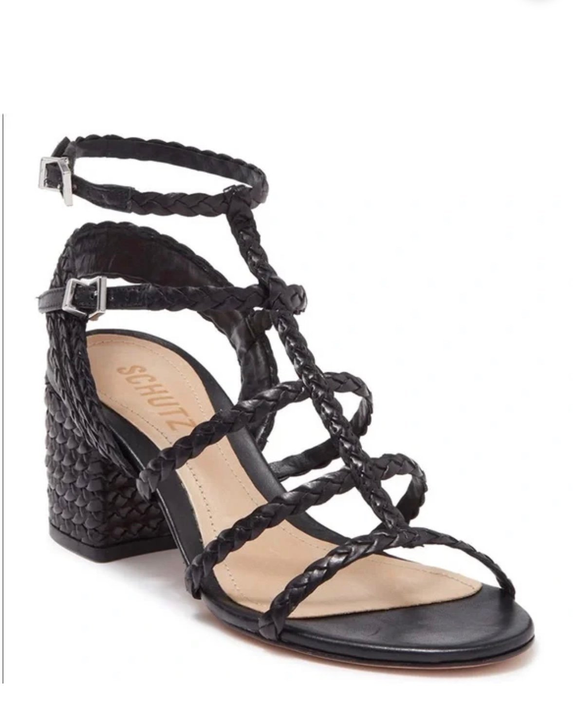 Schultz Black Brazilian Leather Strappy Sandals Heels with Leather Sole Women's
