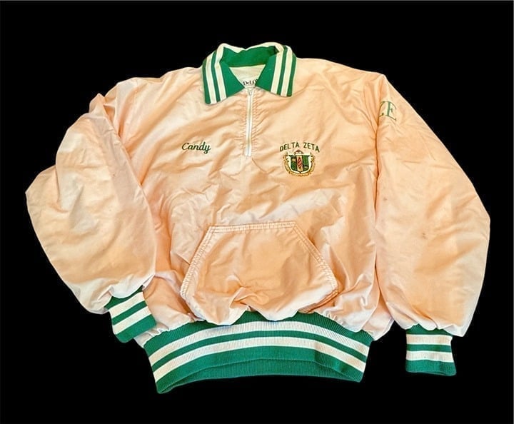 VTG DELTA ZETA 90s Pullover Jacket XL Rose and Green embroidery Candy ZE Preppy