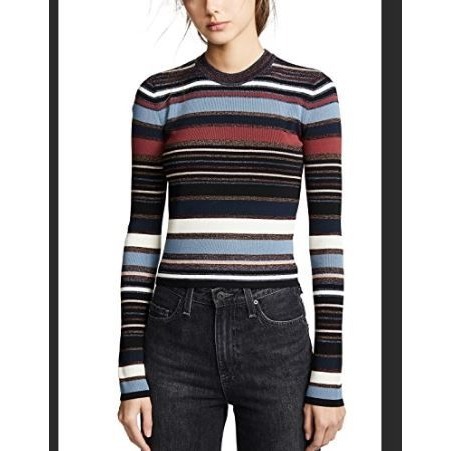 Veronica Beard Palmas Stripe Metallic Medium Knit Cropped Sweater