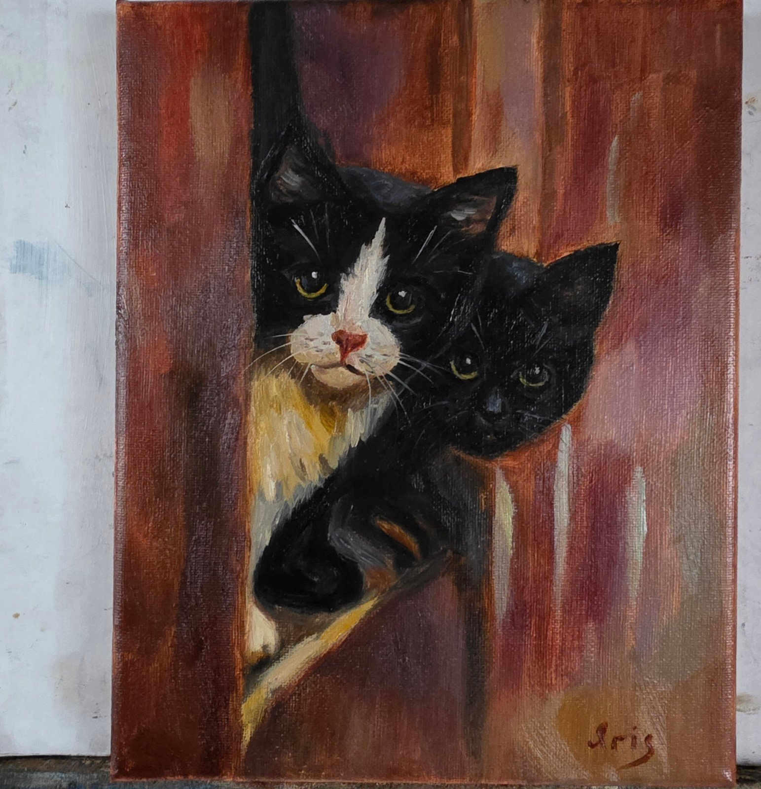 Abstract Oil painting cute cats.
