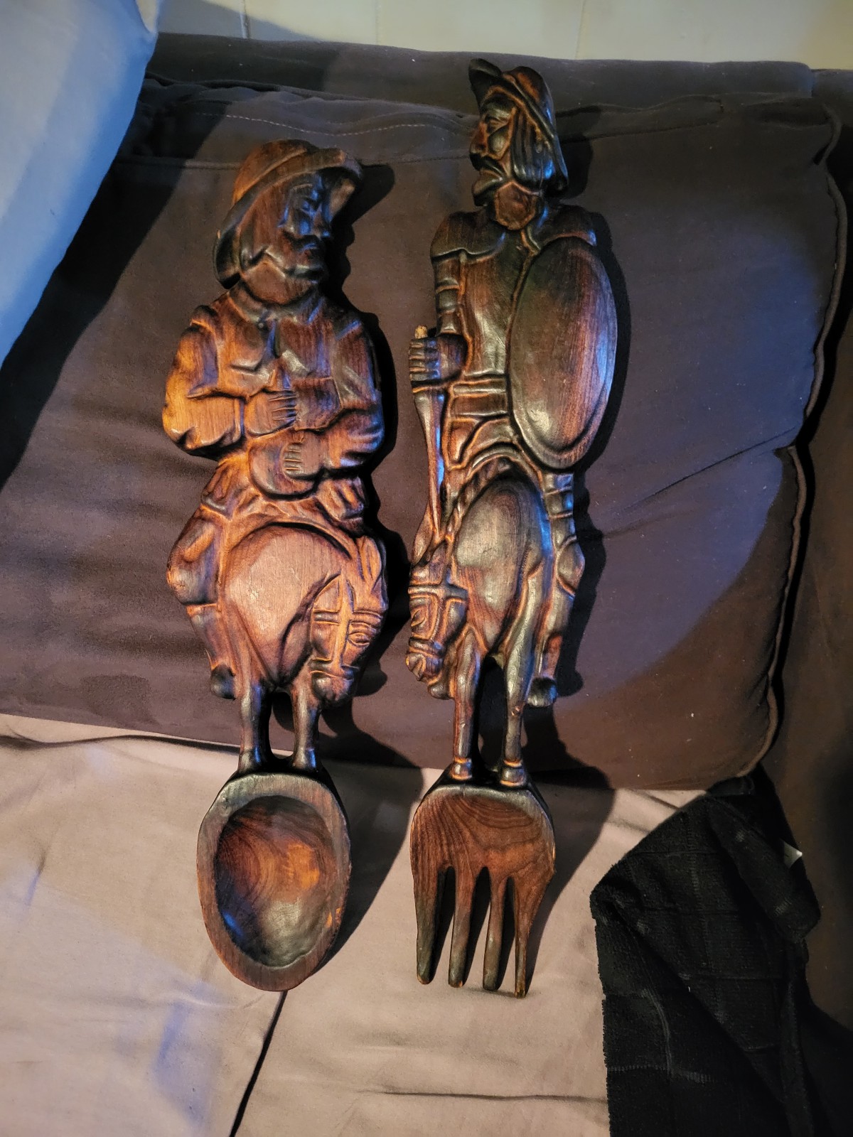 Vintage hand carved farmer spoon and fork wall hangings